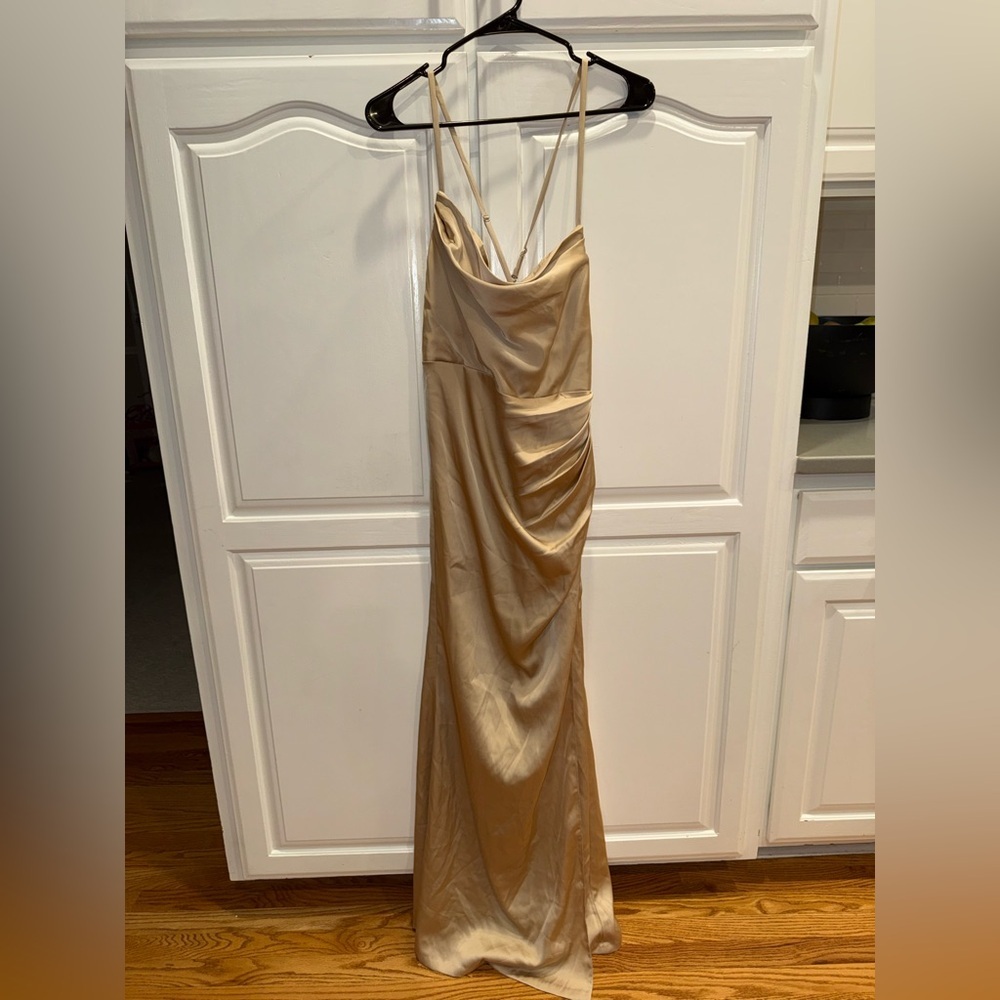 Azazie Satin Cowl Slip Maxi Dress
